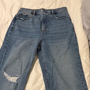 LOFT Light Blue Distressed Straight-Leg Jeans
